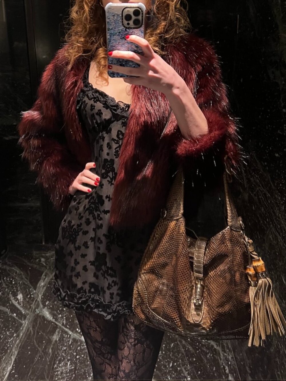 Free People—Izzy Faux Fur Jacket in Burgundy
